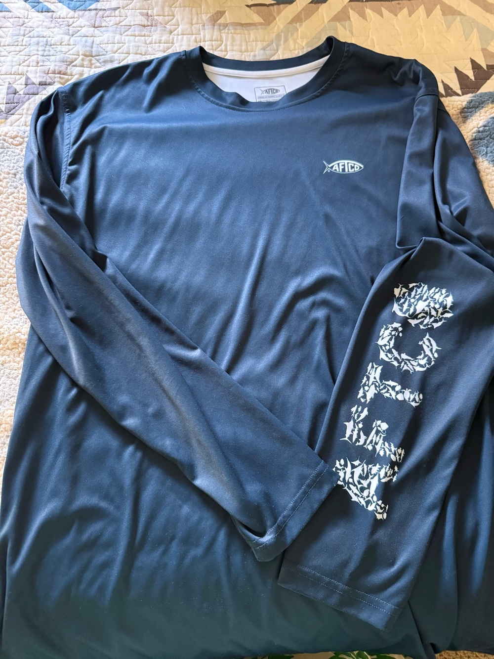 AFTCO Long Sleeve Performance Shirt - Dark Blue with White Logo